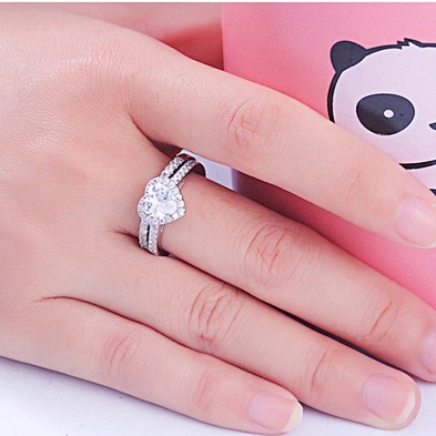 Double Halo Wedding Ring Sets, Heart Shaped Ring Designs For Girls