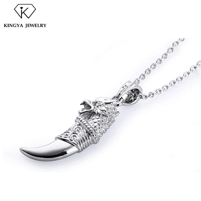 Silver Lion Engraved Tooth Shape Hip Hop Custom Men'S Pendants