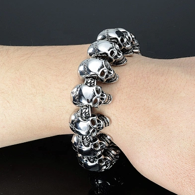 European and American punk men sewing skull titanium stainless steel bracelet hiphop