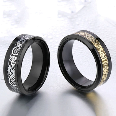 Blue Black Gold Plating Engraved Stainless Steel Jewelry Titanium Ring
