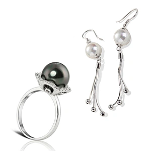Black Or White Pearl 925 Silver Rings & Earrings And Acrylic Gift Boxes