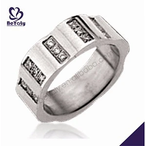 Shiny polished cubic stone stainless steel screw rings