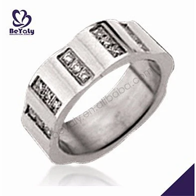 Shiny polished cubic stone stainless steel screw rings
