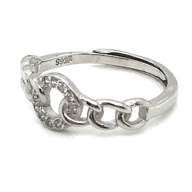 Connected Circles design shiny cubic zirconia silver ring vintage jewelry