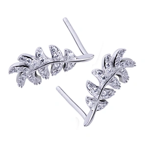 Shiny Cubic Zirconia Silver Feather Bohemian Earrings For Girls