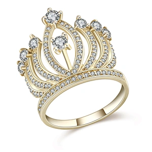 Fashion beauty cz crown silver solid gold wedding ring