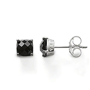 Brilliant ladies sterling silver black diamond earrings