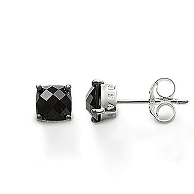 Brilliant ladies sterling silver black diamond earrings