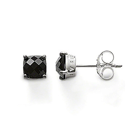 Brilliant ladies sterling silver black diamond earrings