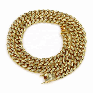 Iceout Hiphop Micro pave Rhinestone Cuban Link Chain Necklace Silver Color