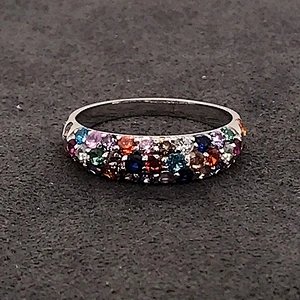 925 Sterling Silver Princess Cut Multi Color Cz Ring Pave Setting