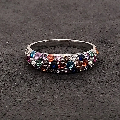 925 Sterling Silver Princess Cut Multi Color Cz Ring Pave Setting