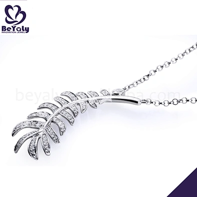 Boutique girls love silver shiny cz feather pendants