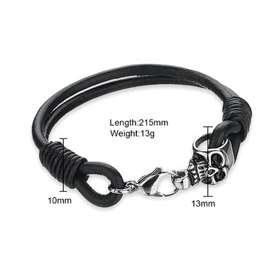 Flexible design bead with skull mens leather bracelets