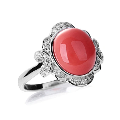 Fancy model design silver engraved red coral stone ring