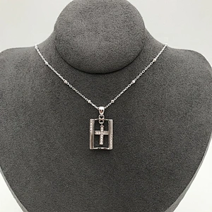 Religious Cross Jewelry, Sterling Silver Diamond Cross Pendant Necklace Womens, White Gold Plated Crystal Cross Pendant