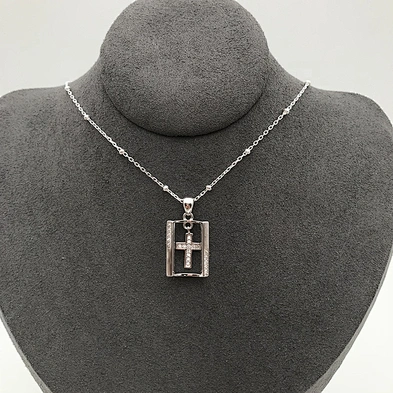 Religious Cross Jewelry, Sterling Silver Diamond Cross Pendant Necklace Womens, White Gold Plated Crystal Cross Pendant