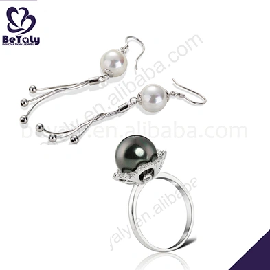 Fashion silver black pearl fashion costume jewellery set