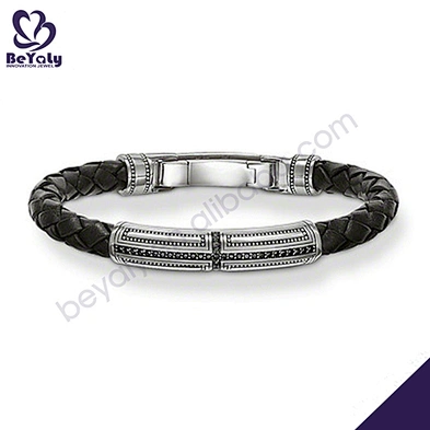 Shiny black leather fashion bracelet hot trend jewelry