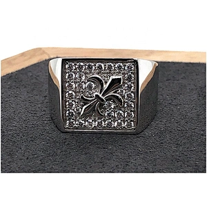 Square shape cz fleur de lis silver prong setting for jewel