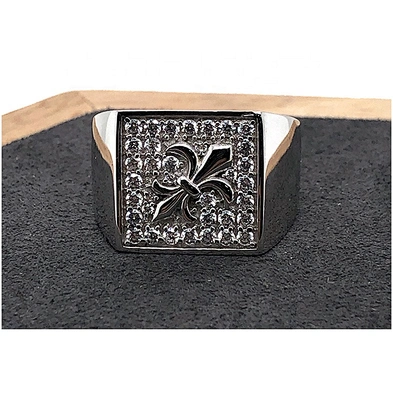 Square shape cz fleur de lis silver prong setting for jewel