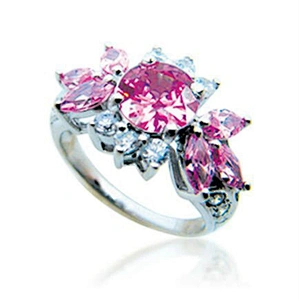 Pink flower design wholesale silver 925 amber ring