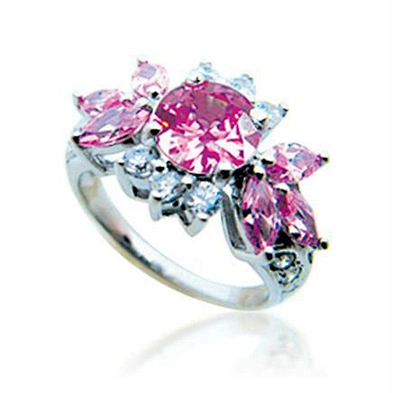 Pink flower design wholesale silver 925 amber ring