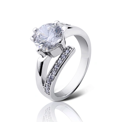 Art deco silver engagement ring with white sapphire
