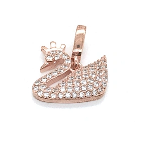 Custom 18K Rose Gold Cz Swan Charm Necklace, Rose Gold Swan Pendant Necklace Jewelry