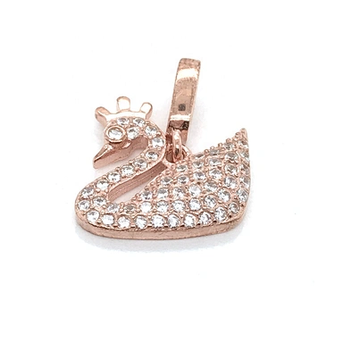 Custom 18K Rose Gold Cz Swan Charm Necklace, Rose Gold Swan Pendant Necklace Jewelry