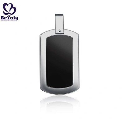 Stainless Steel Double Sides Design Wrinkle And Black Pendant Mens