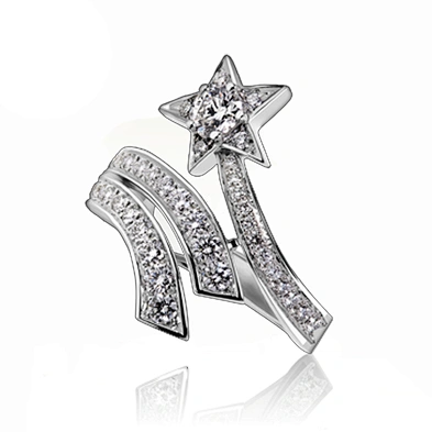 Refined star shape design cz silver handcuff rings