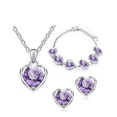 Women Fashion Gold Plated 925 Sterling Silver Pendant Necklace Jewelry Set