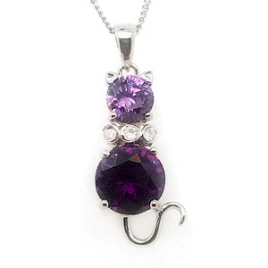 New Trendy Purple Zircon Jewelry Lady Cat Engraving Sterling Silver Pendants
