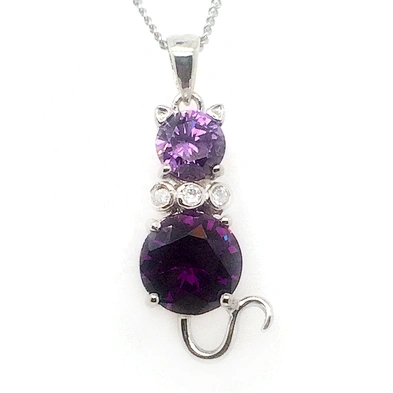 New Trendy Purple Zircon Jewelry Lady Cat Engraving Sterling Silver Pendants