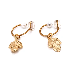 Hand-made painless silicone pearl leaf French compact ear clip earrings