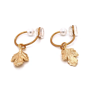 Hand-made painless silicone pearl leaf French compact ear clip earrings