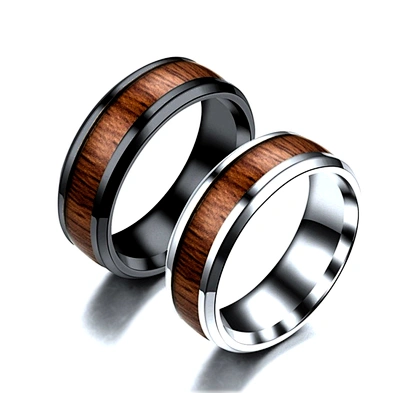 Men titanium stainless steel finger blank wood ring
