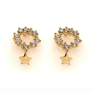 Cute style gold plated cz circle and star christmas earrings