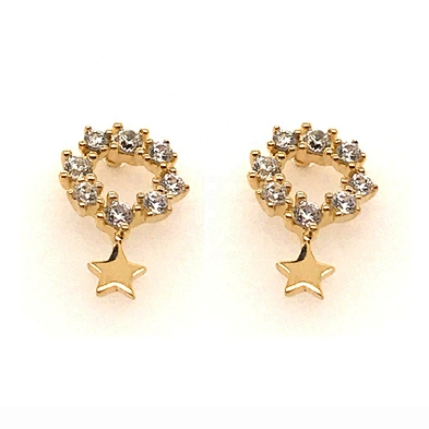 Cute style gold plated cz circle and star christmas earrings