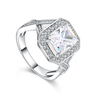 925 Silver Jewelry Geometric Cubic Zircon Drill Bit Engagement Ring
