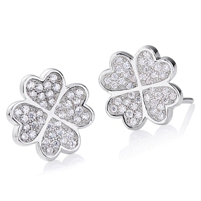AAA cubic stone silver jewelry cross heart design clover earrings for female