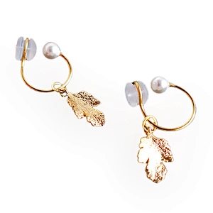 925 silver ladies vintage earrings,  copper gold plated crystal pearl leaf earrings