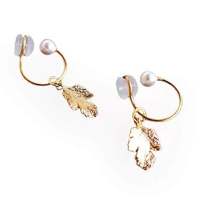 925 silver ladies vintage earrings,  copper gold plated crystal pearl leaf earrings