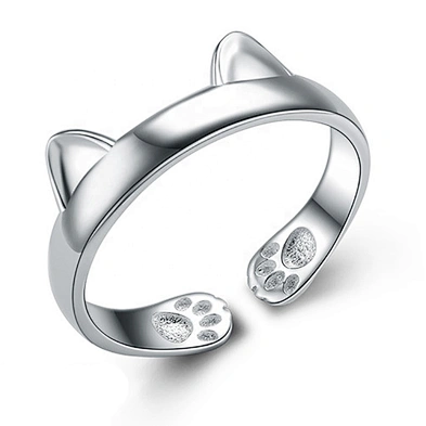 High quality adjustable cat shape silver animal rings