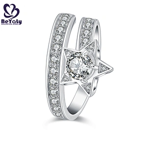 Dazzling silver pentastar popular finger ring with cubic stone