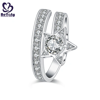 Dazzling silver pentastar popular finger ring with cubic stone