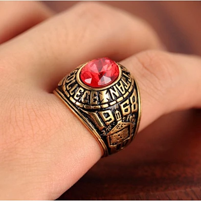 Natural gemstone stainless steel woman's military ring