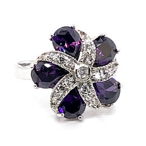 Flower Bloom Purple Gem Ring, Natural Purple Amethyst Birthstone Ring
