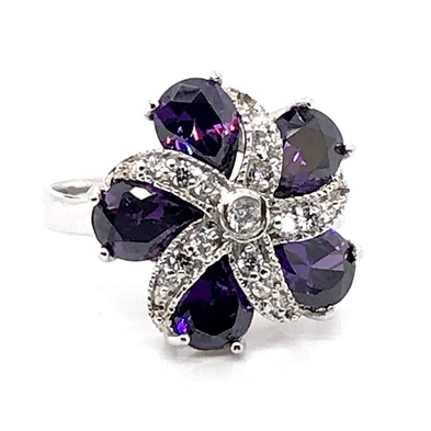 Flower Bloom Purple Gem Ring, Natural Purple Amethyst Birthstone Ring